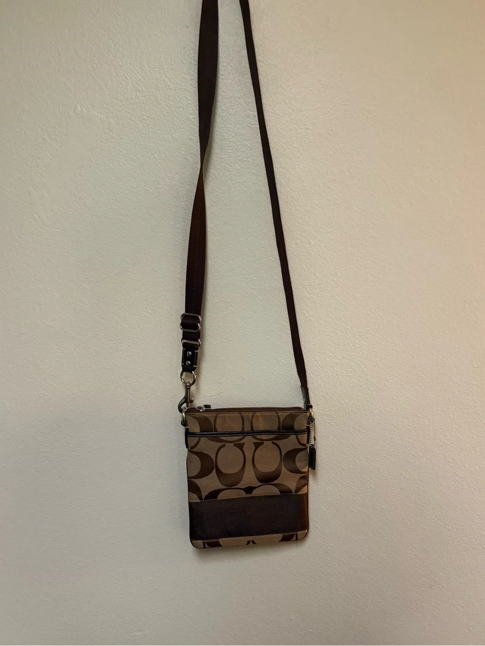 Coach Brown Signature Pattern Messenger Crossbody